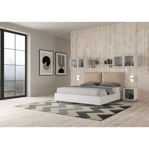 Lit sans sommier 160x190 avec coussins similicuir taupe Egos Antea