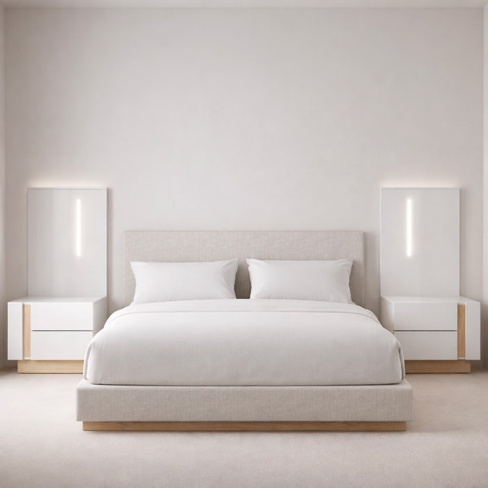 Set Due Comodini Moderni Con Due Cassetti Scorrevoli Salvaspazio Per Camera Da Letto Design Nordico 60 x 102 x 38.4 Cm Bianco E Rovere