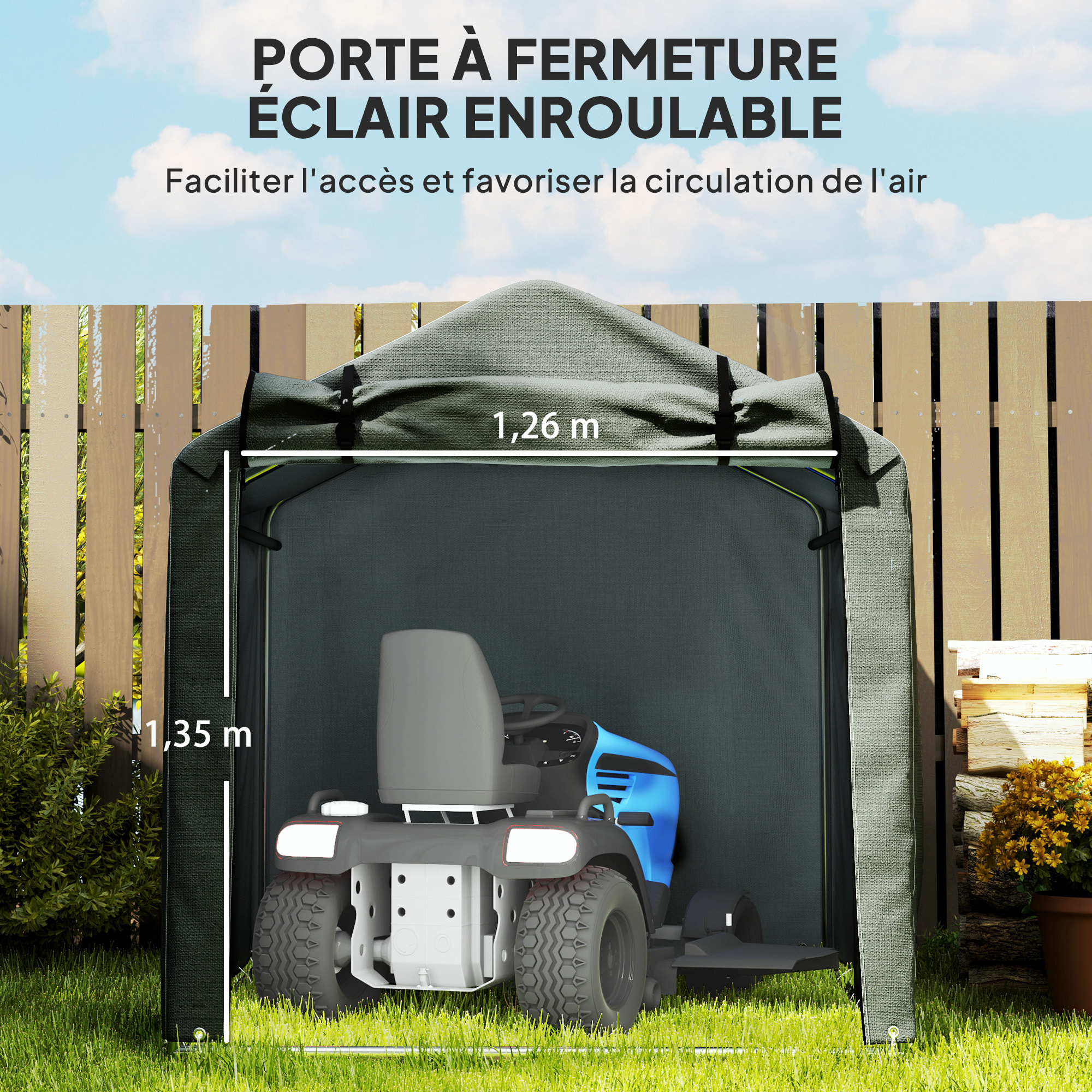 Tente de stockage - abri de jardin dim. 2 x 1,6 x 1,65 m - porte enroulable zippée - métal galvanisé PE gris