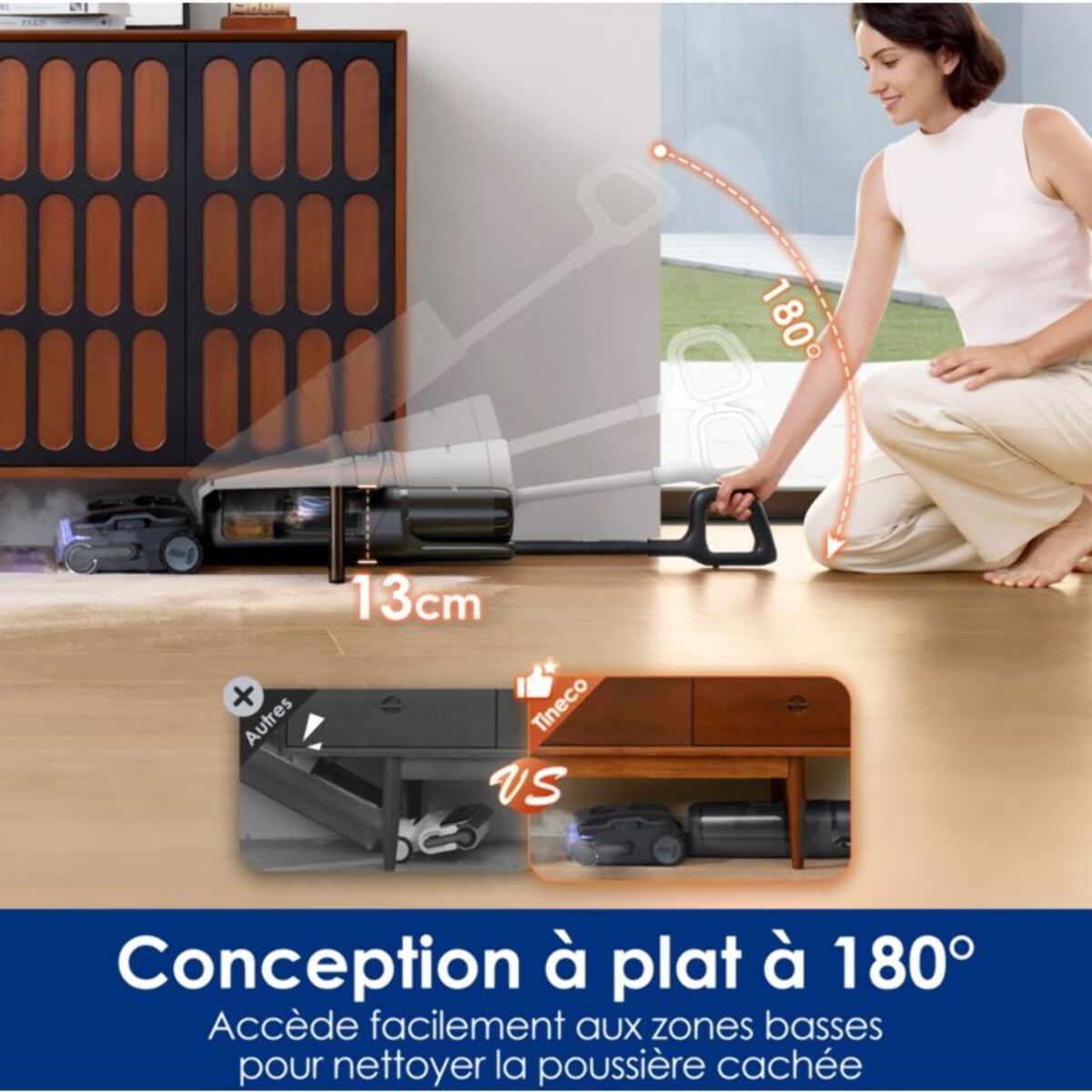 Aspirateur laveur TINECO Floor One S7 Steam inclinable à plat avec fonction vapeur