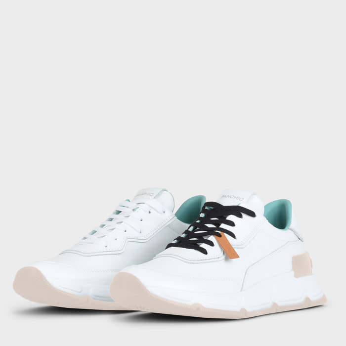 SNEAKER HOMBRE P06 DE PIEL Y PIEL EFECTO ESPEJO BLANCO PLATA