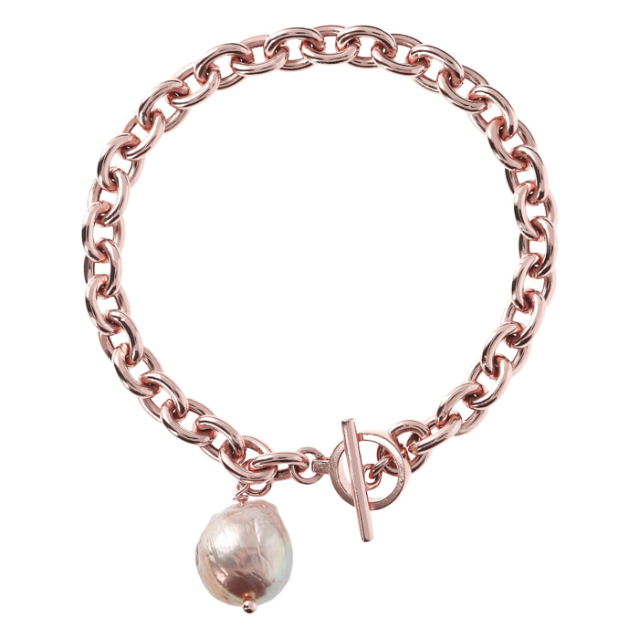 Bracciale Catena Rolo con Perla Ming Coltivata d'Acqua Dolce Rosa