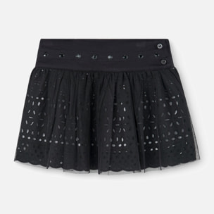 Falda batista bordada niña, algodón lisa, negro