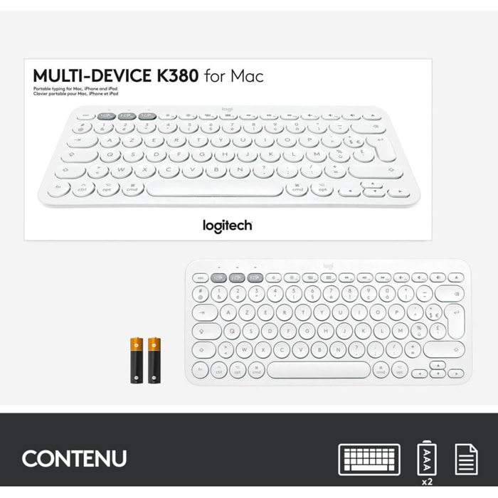 Clavier sans fil LOGITECH K380 pour Mac blanc