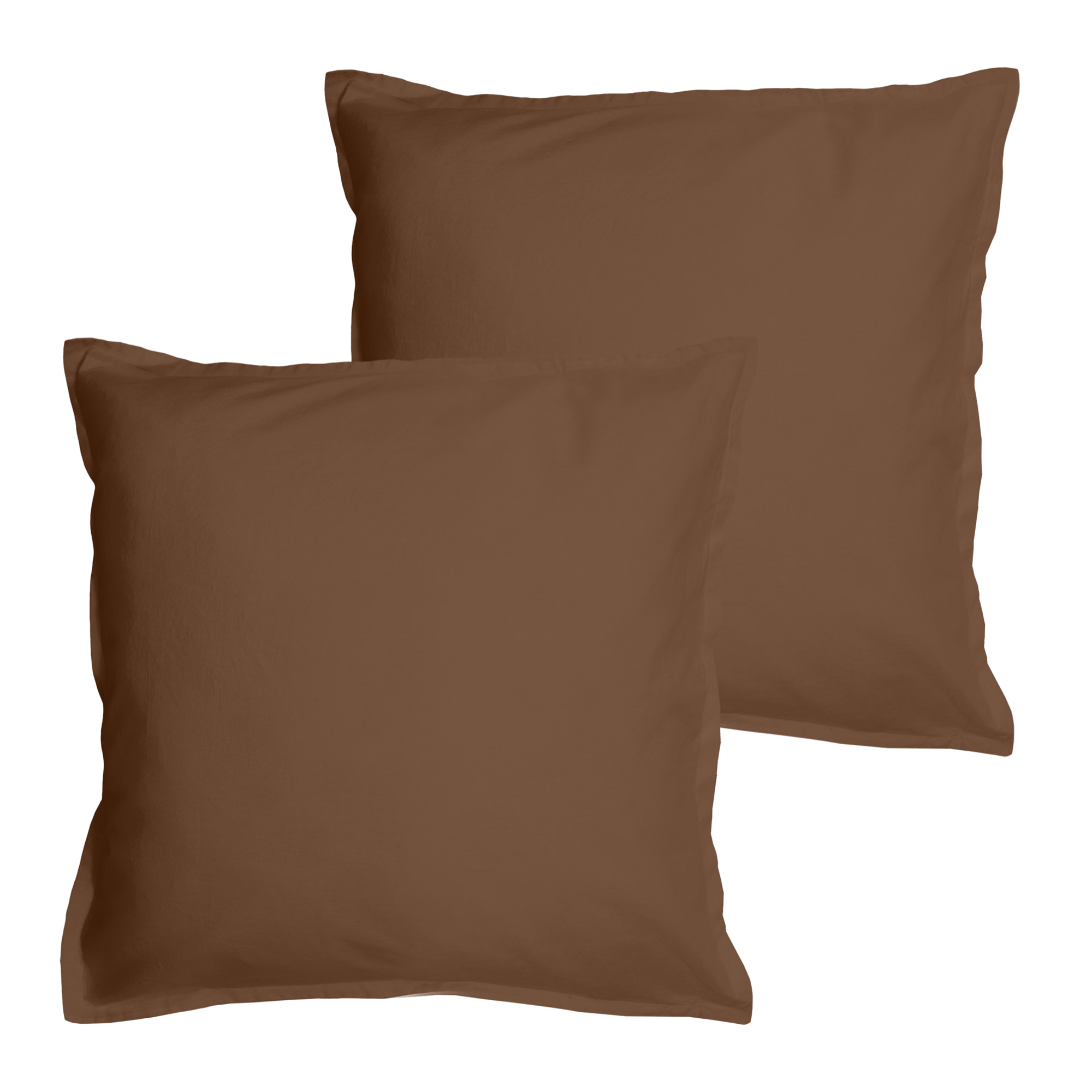 Set de 2 taies d'oreiller unies à volant, COTON LAVÉ