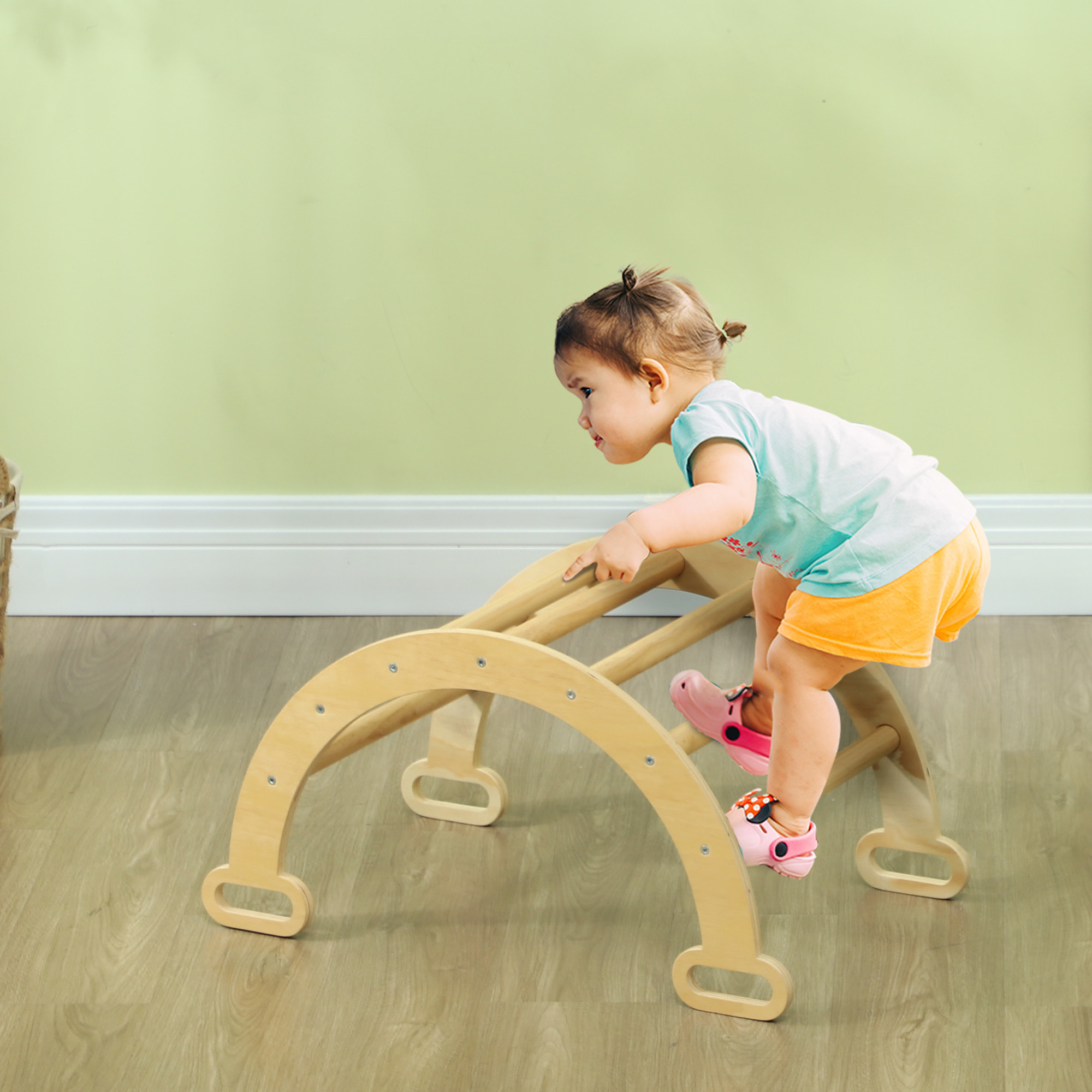 Arche d'escalade enfant - parcours motricité - dim. 68L x 42l x 36H cm - bois pin