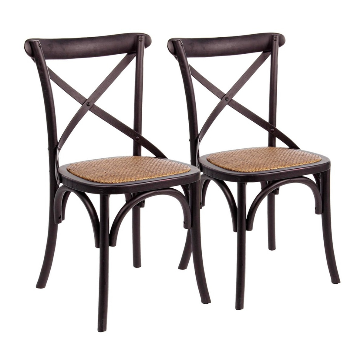 Sedie bistrot o sala da pranzo in legno nero e rattan - Cross