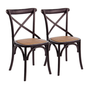 Sedie bistrot o sala da pranzo in legno nero e rattan - Cross