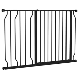 Barrera de Seguridad para Perros Extensible 75-115 cm para Puertas y Escaleras Puerta de Seguridad para Mascotas con Extensiones Montaje a Presión y Doble Bloqueo Negro