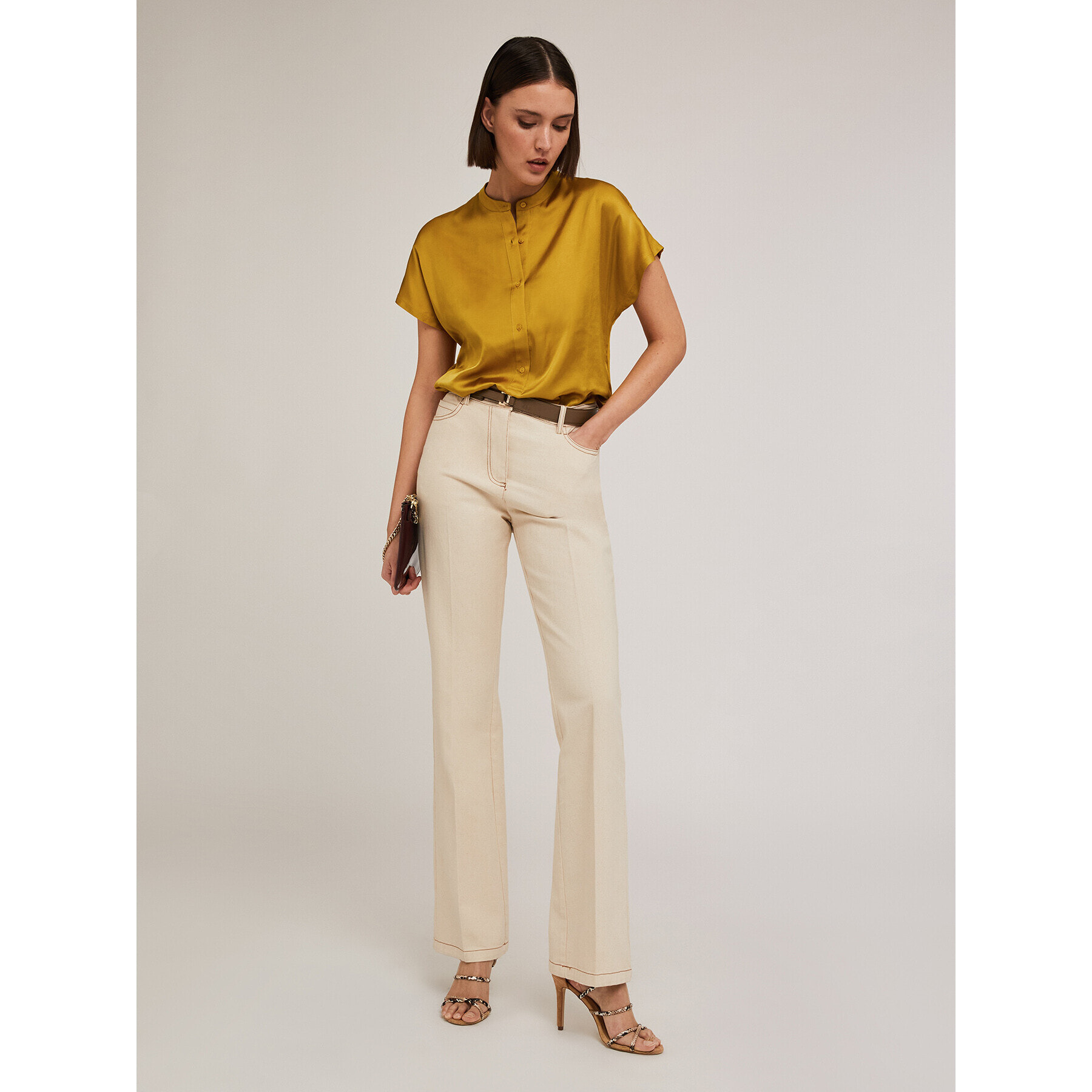 Motivi - Blusa bimaterica con colletto alla coreana - Giallo