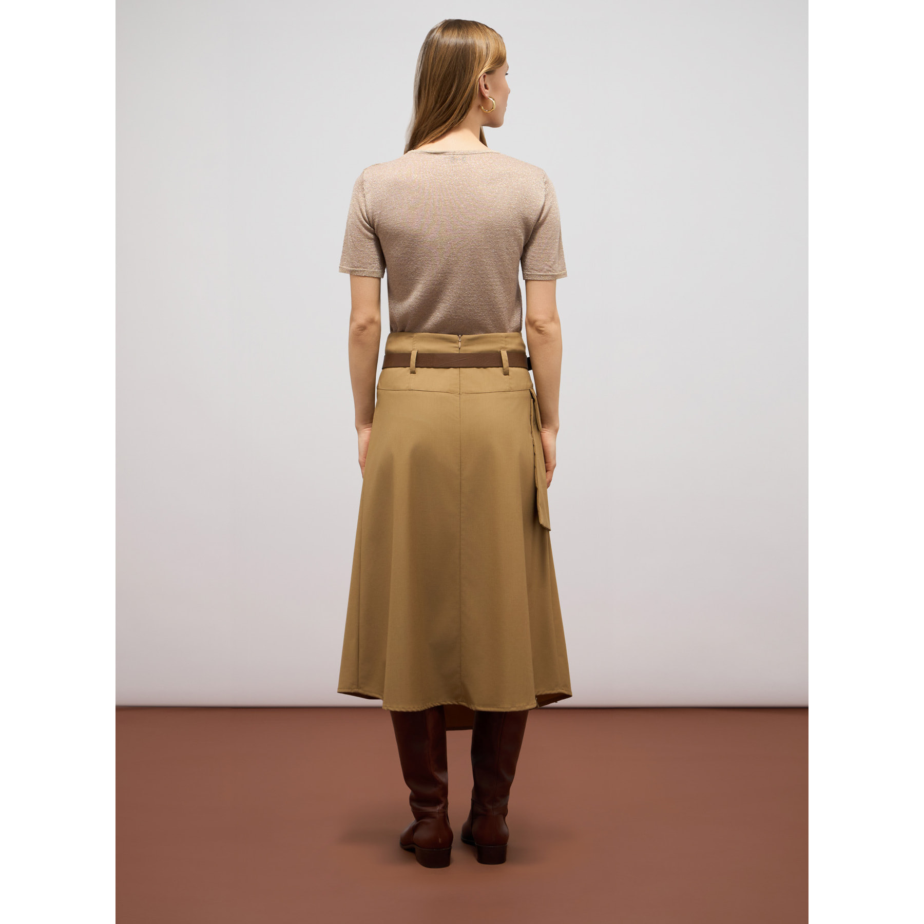 Oltre - Falda midi fluida en forma de A con panel - Marrón