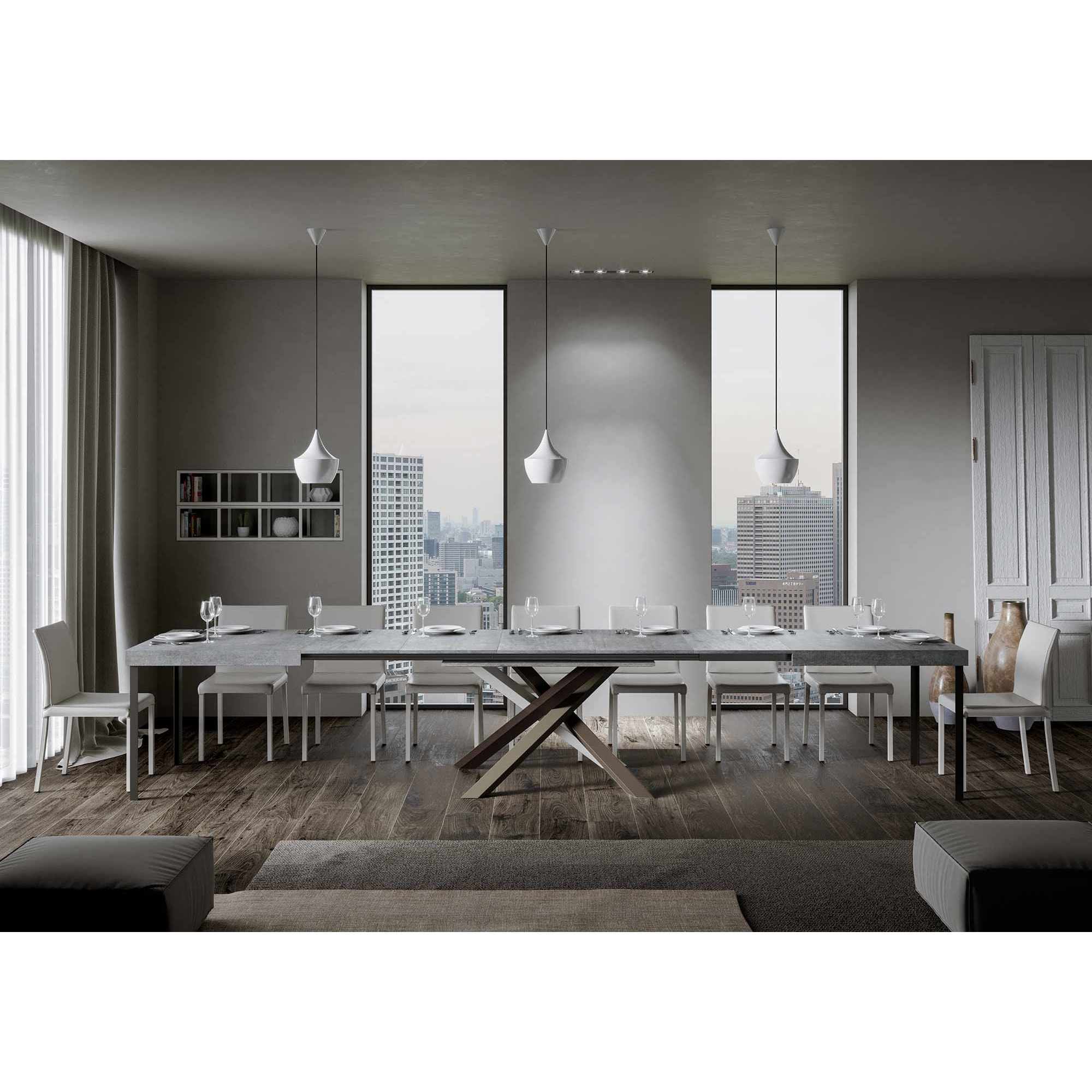 Table extensible 90x130/390 cm Volantis Gris Béton cadre 4/C