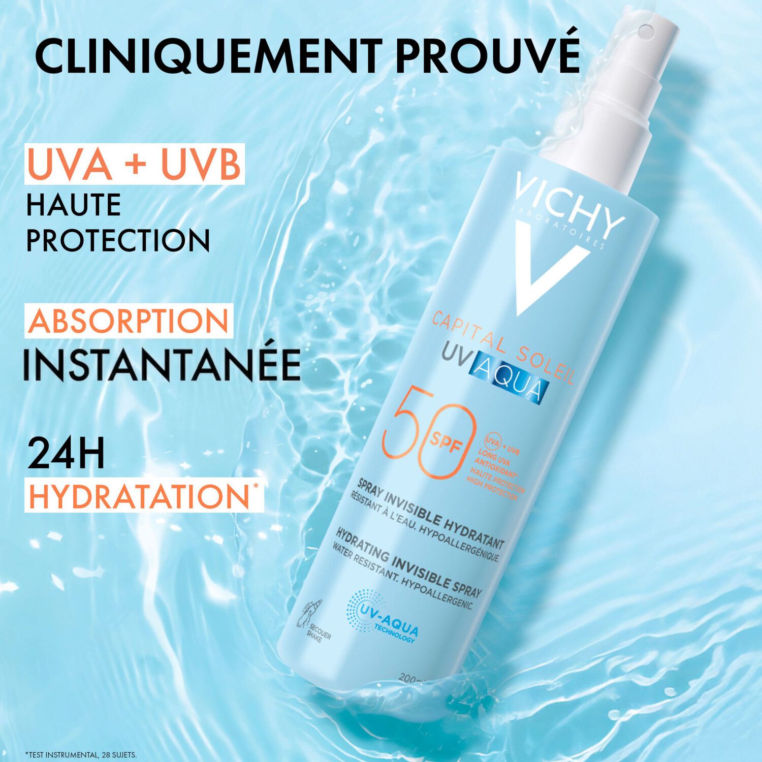 Capital Soleil UV-Aqua SPF50 - Spray Hydratant Invisible Resistant a l'Eau 200 ml
