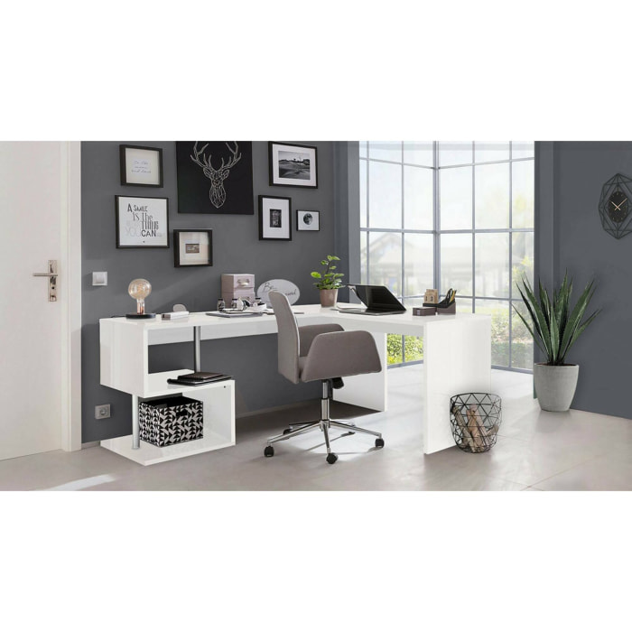 Scrivania Giunone, Scrittoio lineare porta PC, Tavolo multiuso per ufficio, Scrivania salvaspazio, 100% Made in Italy, cm 160x60h78, Bianco lucido