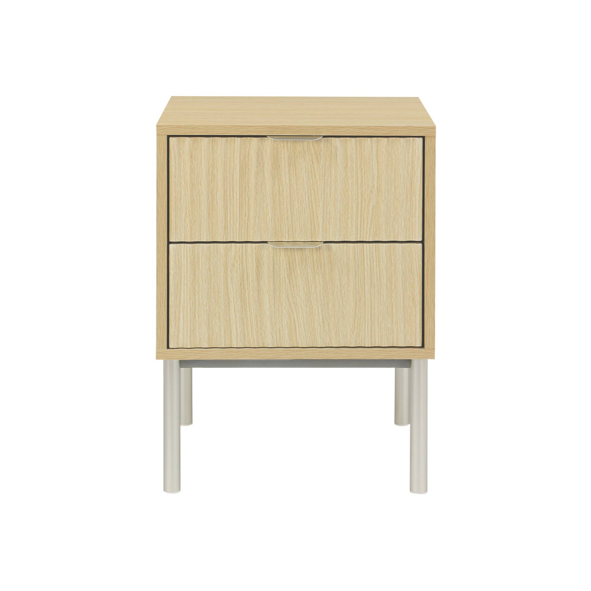 Lot de 2 tables de chevet effet bois rainuré et métal. pieds métal champagne. 2 tiroirs