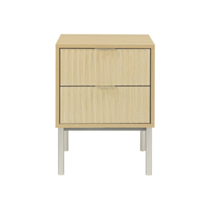 Lot de 2 tables de chevet effet bois rainuré et métal. pieds métal champagne. 2 tiroirs