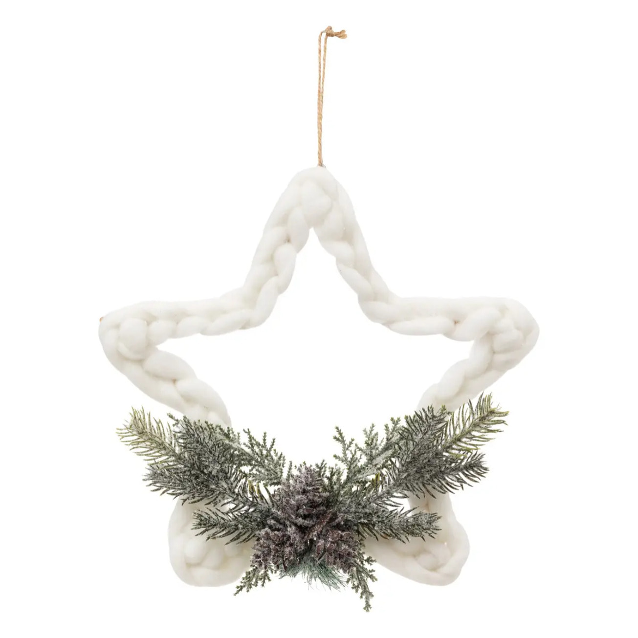Décoration de sapin laine étoile branche givrée 30cm