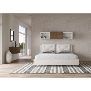Cama matrimonial con almacenaje acolchada 200x210 cuero sintético blanco Appia