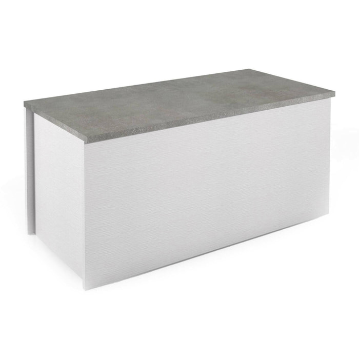 Baule Miltonia, Capiente box contenitore multiuso, Cassapanca moderna, 100% Made in Italy, Cm 90x45h45, Bianco e Cemento