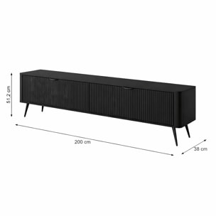 Mobile Porta TV Con 2 Ante A Ribalta Finitura Cannettato Mobiletto Design Moderno Elegante Piedini Slanciati Soggiorno Camera  200 x 51 x 38 cm nero
