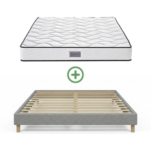 Ensemble Matelas Cosmos & sommier | Mémoire de forme et ressorts ensachés | Cadre à lattes | Tissu | Gris Clair