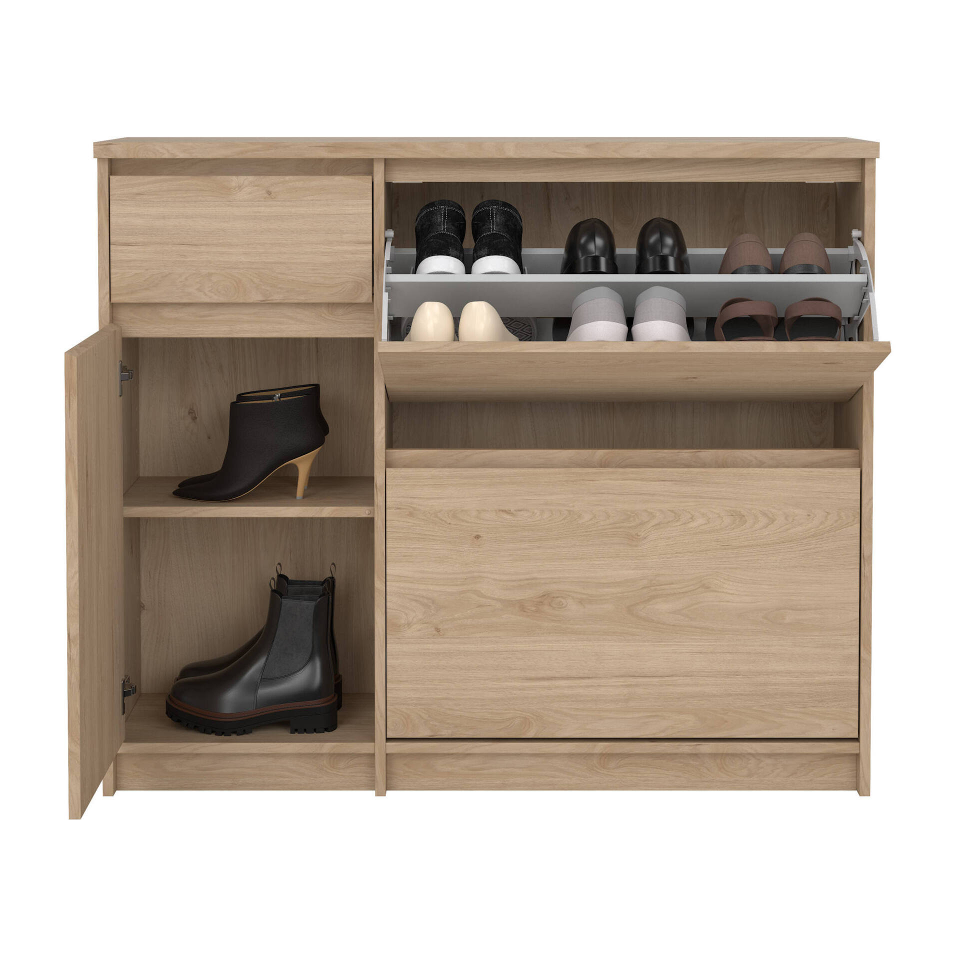 Scarpiera Todd, Mobile portascarpe, Armadio da ingresso multiuso, Mobiletto per calzature, 109x32 h93 cm, Rovere