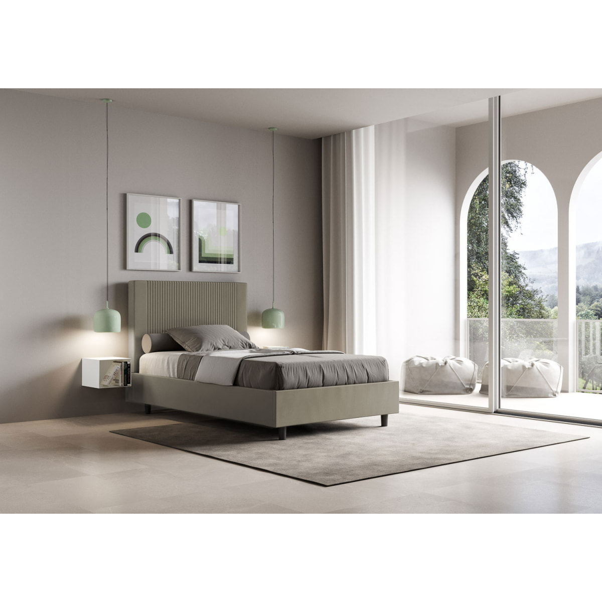 Letto una piazza e mezza con rete imbottito 120x210 similpelle cappuccino Goya