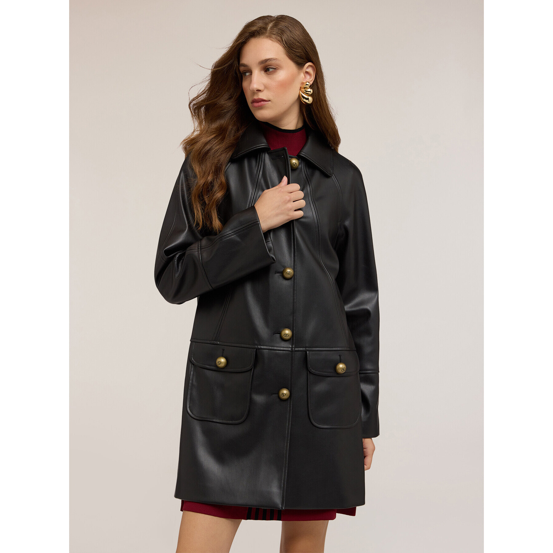 Motivi - Chaquetón largo de tejido revestido - Negro