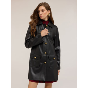 Motivi - Chaquetón largo de tejido revestido - Negro