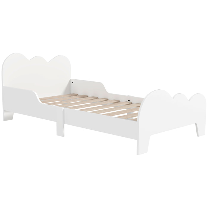 Lit pour enfant 3-8 ans design nuage - sommier à lattes inclus - barrières de sécurité - blanc