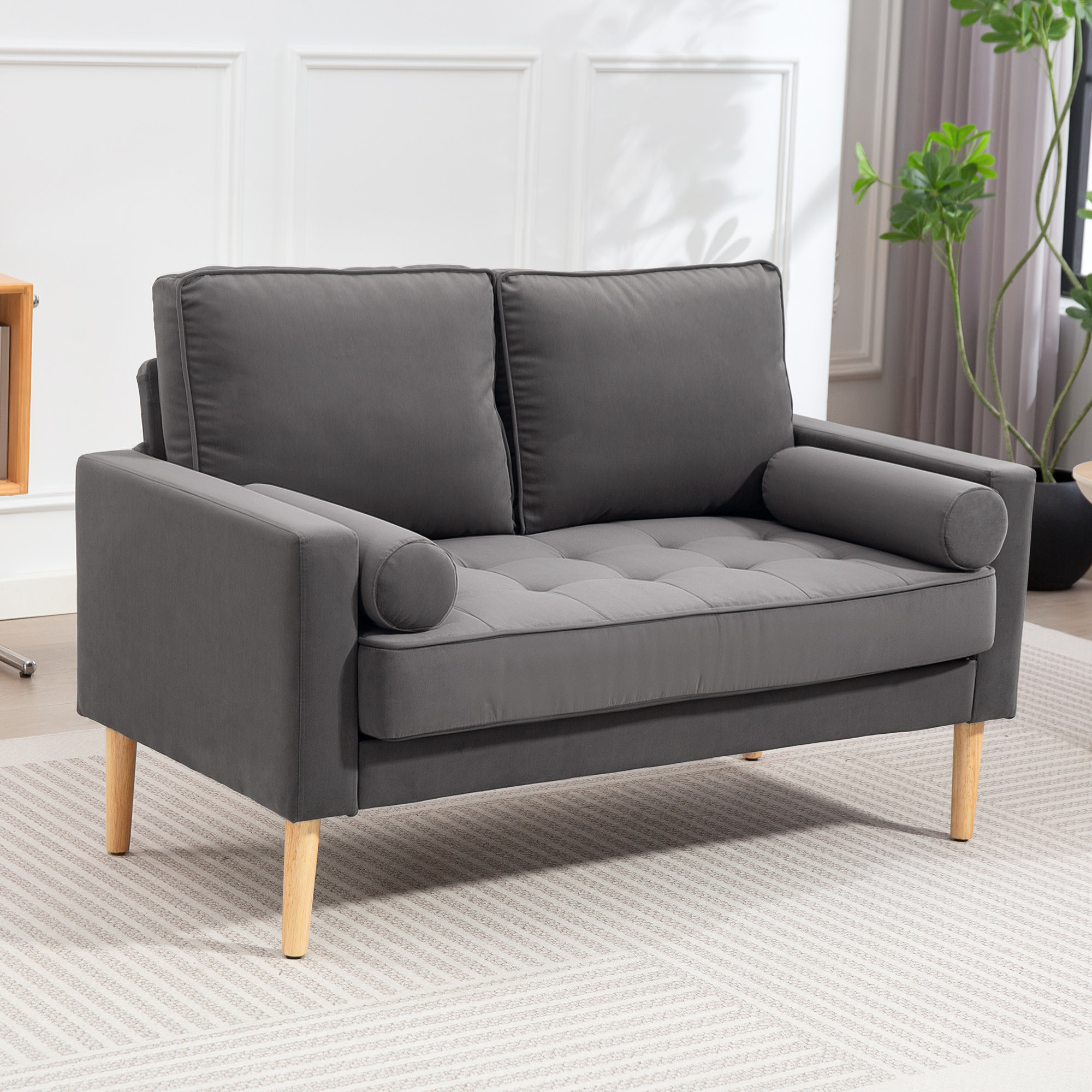Canapé scandinave 2 places en tissu gris et bois clair