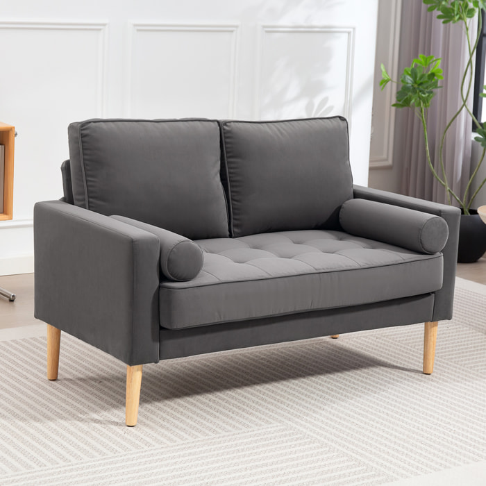 Canapé scandinave 2 places en tissu gris et bois clair