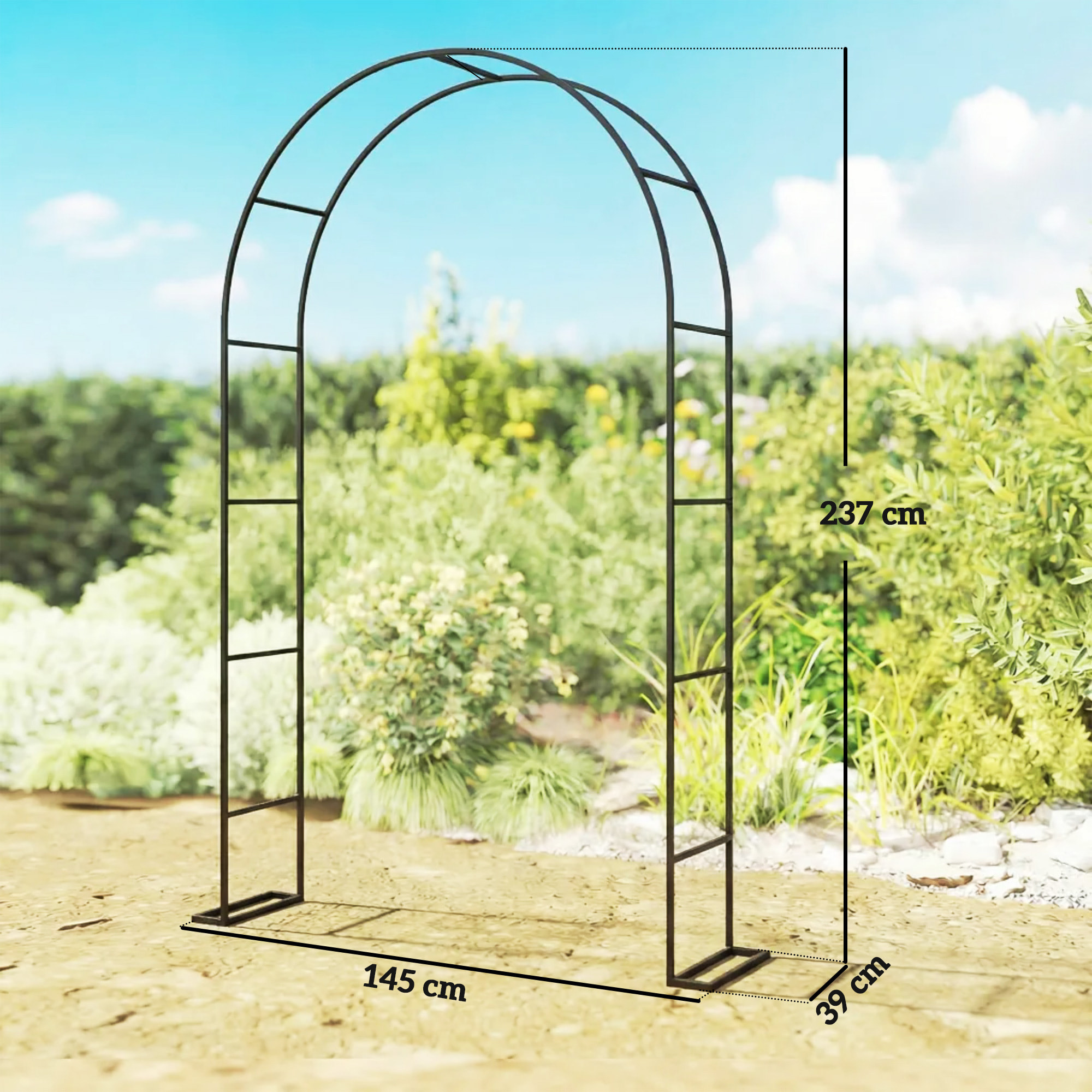Arche de jardin métal - 145x39x237cm - noir