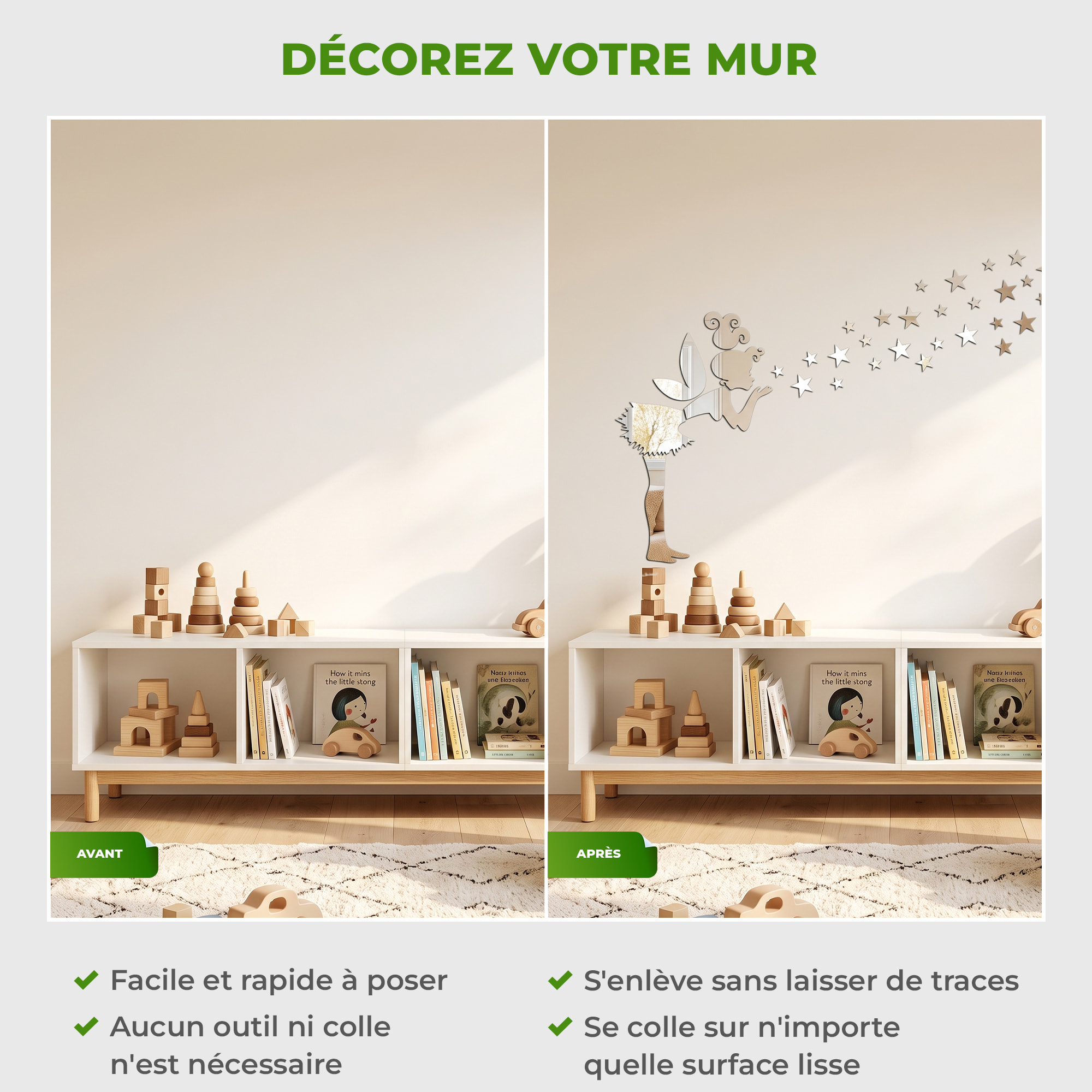 Sticker miroir Fée et 42 étoiles