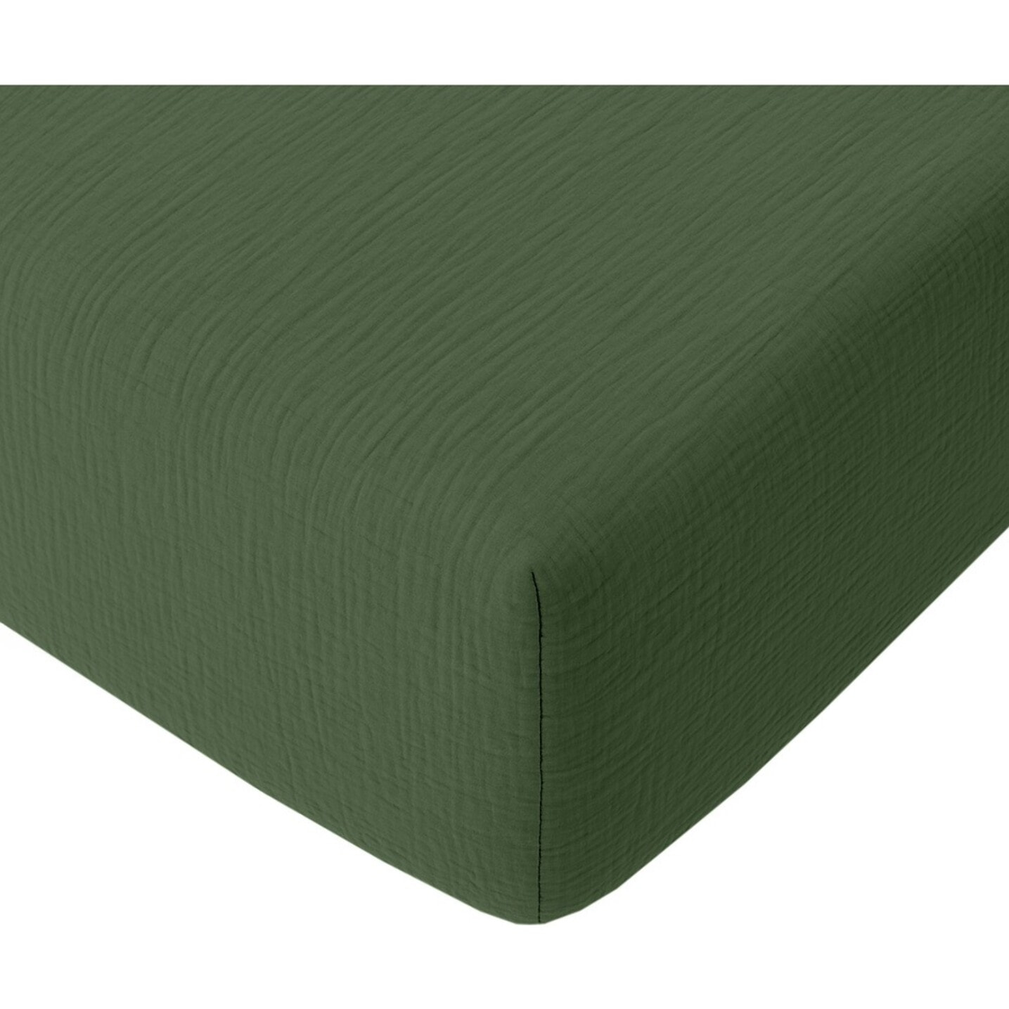 Drap housse bonnet:30cm 100% gaze de coton lavé vert cèdre
