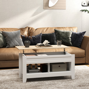 Mesa de Centro Elevable Mesa de Café con Encimera Elevable 2 Compartimentos Abiertos y Espacio Oculto de Almacenaje 105x50x49 cm Blanco y Natural