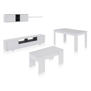 Pack salón con mesa de centro y mesa de comedor Kenzo Max V2B Blanco Brillo - Gris Antracita