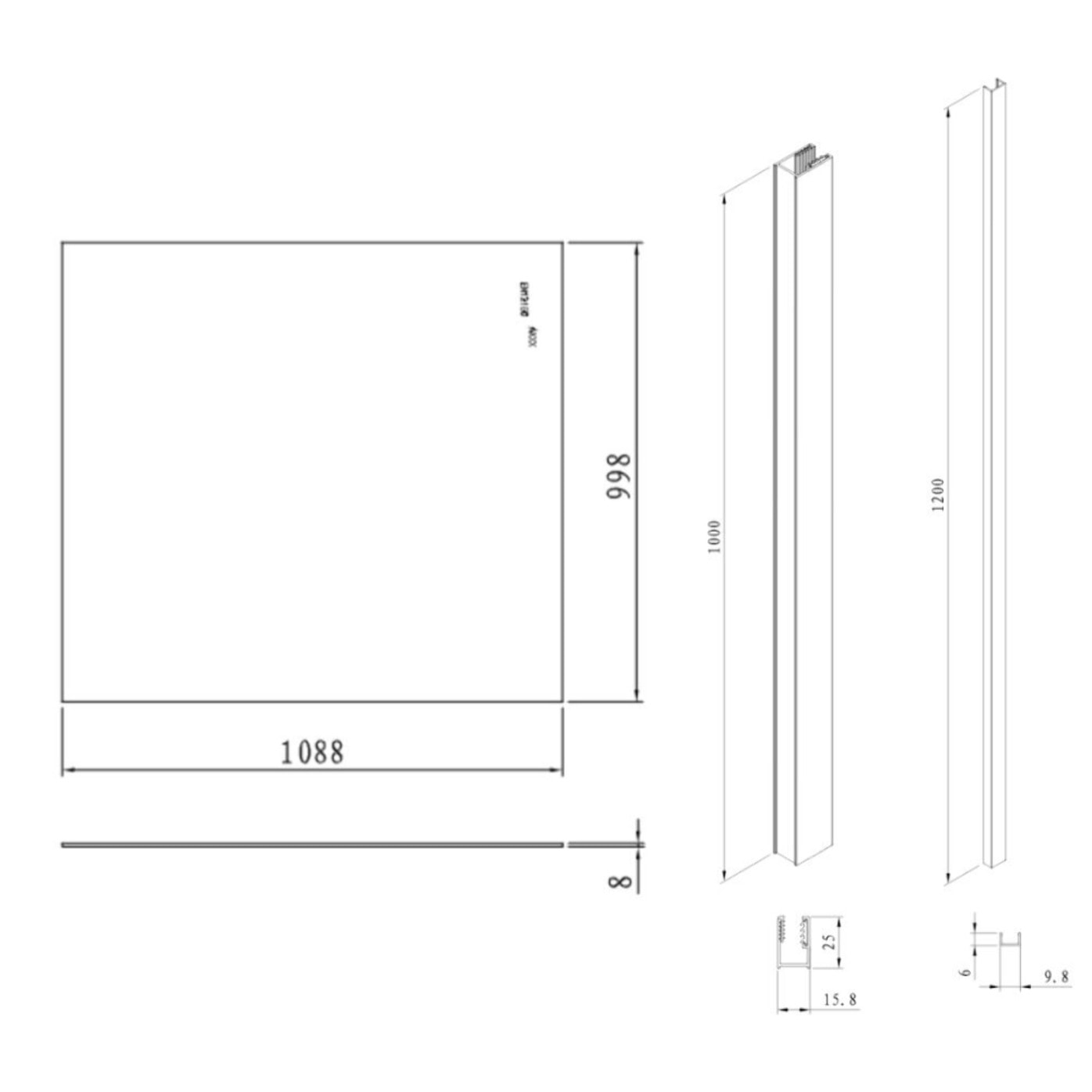 Pare-muret 110x100cm Paroi en verre Crystal Glass® 8 mm anticalcaire, avec bras et profilés noir mat (SATBWIS110KSPRC)