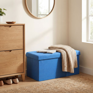 Puff Almacenaje, Banco Almacenaje Plegable, 84 L, 76x38x38 cm, Tapizado en Lino Sintético, Baúl de Almacenamiento, Carga 120 kg, Taburete para Sala de Estar, Dormitorio, Entrada, Azul Claro
