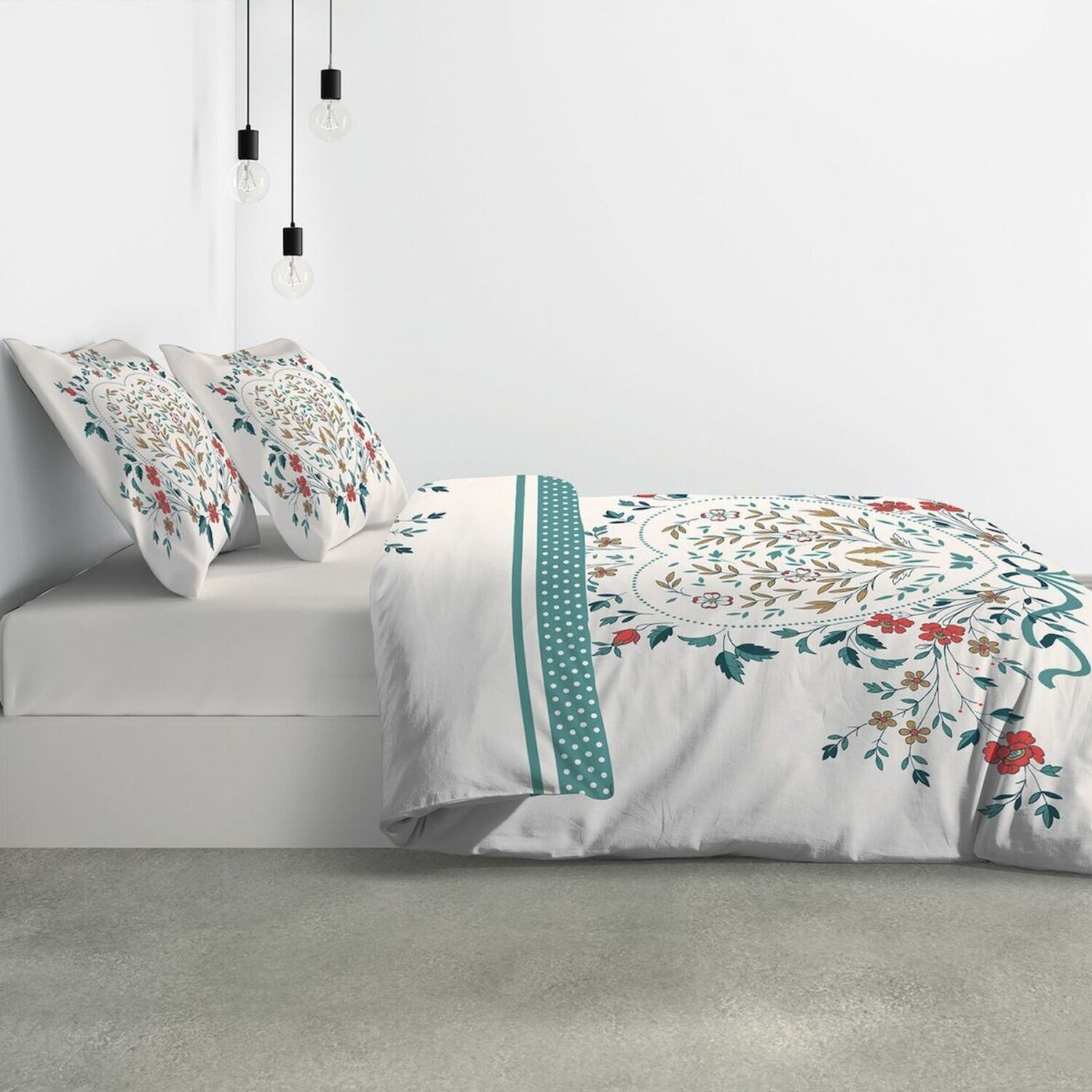 Parure housse de couette 3pcs avec taies oreiller 100% coton 47fils capucine