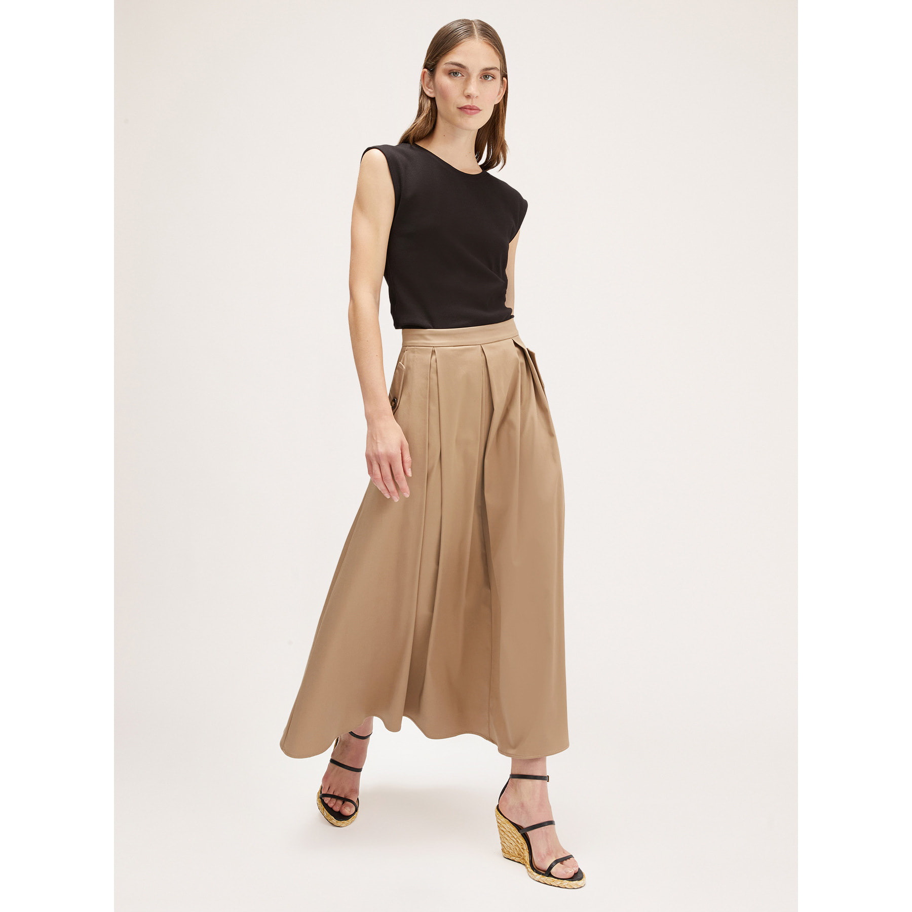 Motivi - Falda midi con pliegues de fuelle - Beige