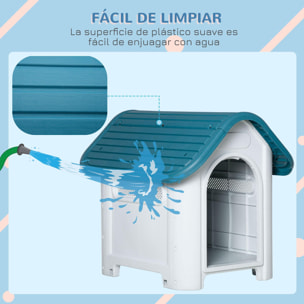 Caseta para Perros Mini para Uso Interior y Exterior con respiraderos Estilo Cabaña Resistente 59x75x66 cm Azul y Gris