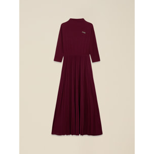 Oltre - Vestito flare misto viscosa con spilla - Bordeaux