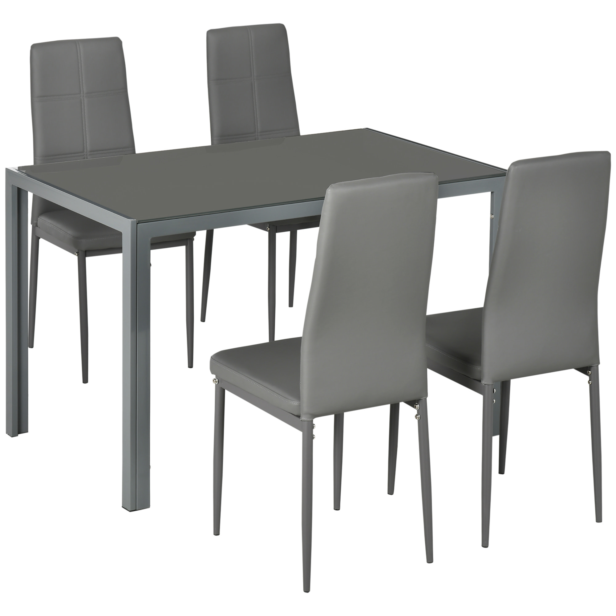 Ensemble table à manger rectangulaire et 4 chaises grand confort plateau verre trempé 8 mm métal gris