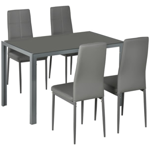 Ensemble table à manger rectangulaire et 4 chaises grand confort plateau verre trempé 8 mm métal gris