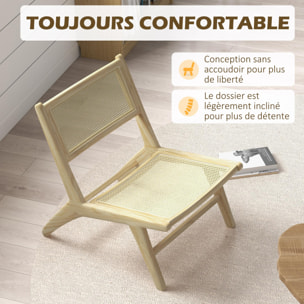 Fauteuil lounge - assise, dossier aspect cannage - assise profonde - bois hévéa