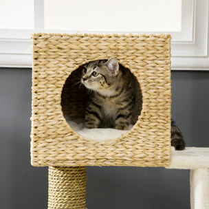 PawHut árbol Rascador para Gatos Medianos Altura 100,5 cm Torre para Gatos con Cama Superior y Cueva de Totora 2 Cojines 2 Postes Escalera 57x37x100,5 cm Natural
