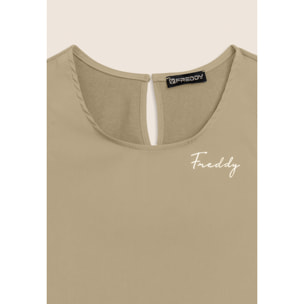 Canotta Svasata con Ricamo Floreale