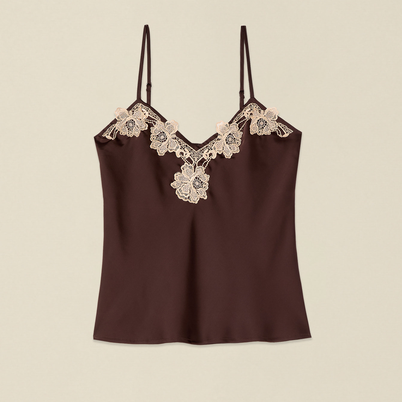 Oltre - Top in raso con pizzo a contrasto - Marrone