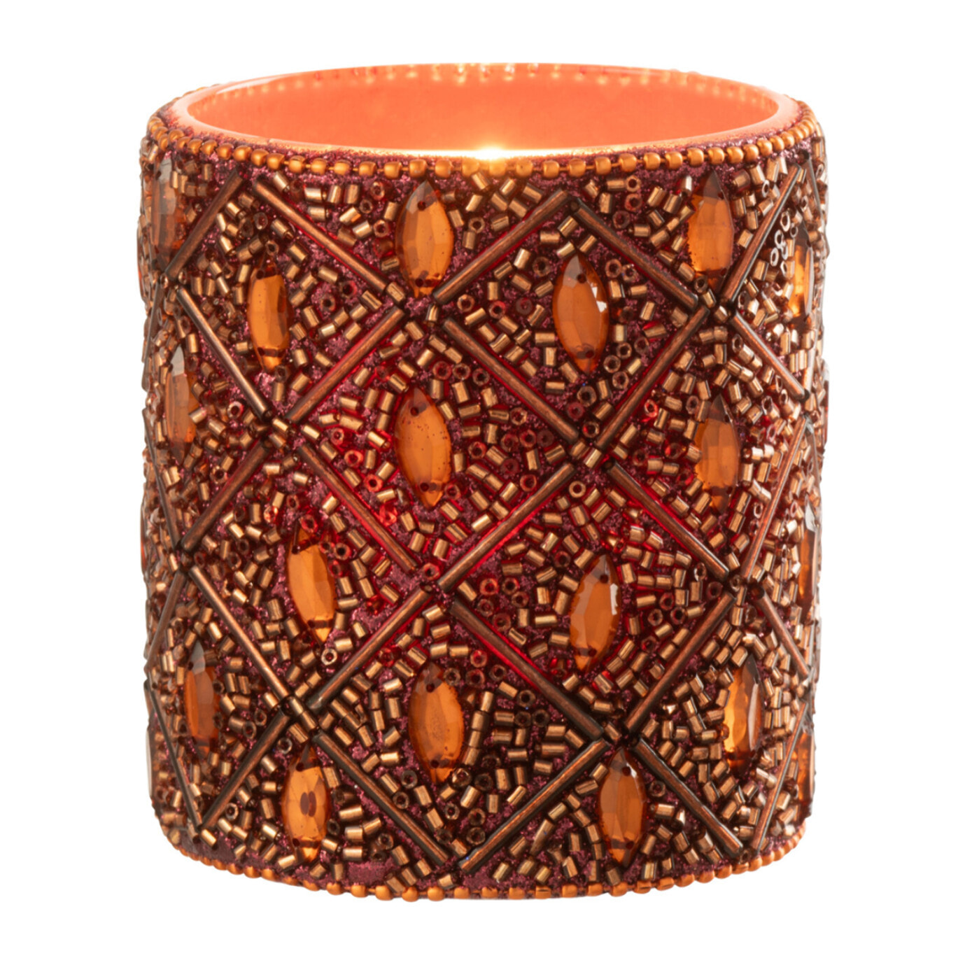 J-Line photophore - verre/perles  - marron foncé/rouille - large